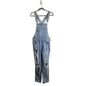 Garage Women's Light Blue Distressed Skinny Denim Overalls